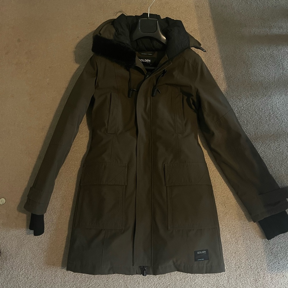 TNA Golden water proof parka in army green. Brand new without tags.